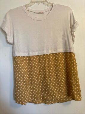 Le Lis White & Mustard Polka Dot Two-Tone Blouse